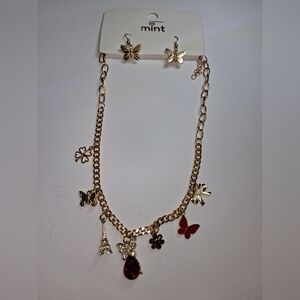 Mintbutterfly Charm Necklace with Red Accents